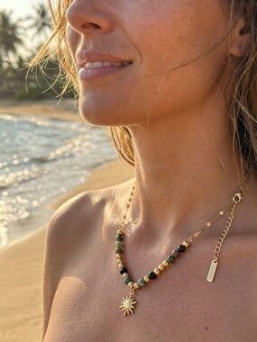 OSHENA Apollo Sun Beaded Necklace 18k PVD Gold Waterproof Boho NWT